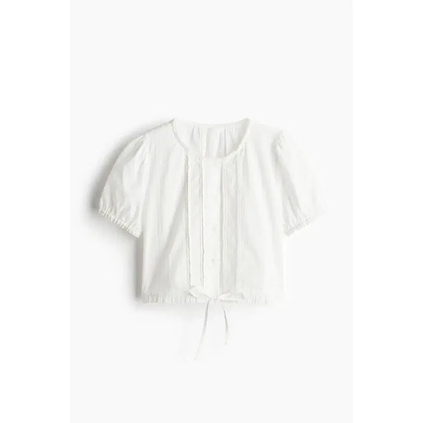 [BUNJANG] H&M Swiss Dot Cotton Cropped Blouse White XS / [새상품] H&M 흐앤므 스위스 도트 코튼 크롭 블라우스 화이트 XS