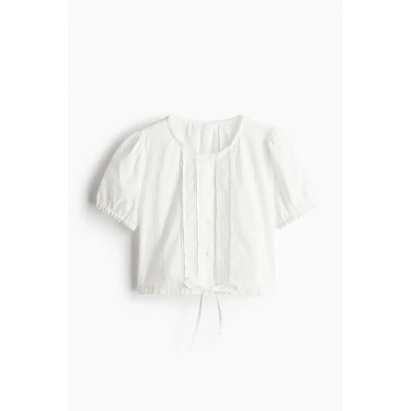 [BUNJANG] H&M Swiss Dot Cotton Cropped Blouse White XS / [새상품] H&M 흐앤므 스위스 도트 코튼 크롭 블라우스 화이트 XS