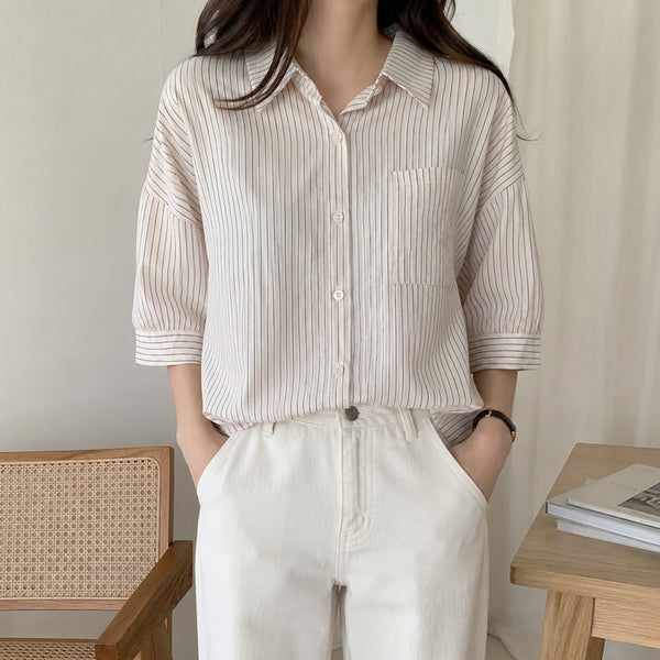 [BUNJANG] The Tilbury Rouge Fit Striped Shirt / [F]더틸버리 루즈핏 스트라이프 셔츠