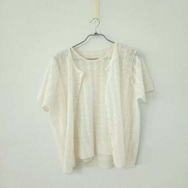 [BUNJANG] Ivory Knit Cardigan Set / 아이보리 니트 가디건 세트