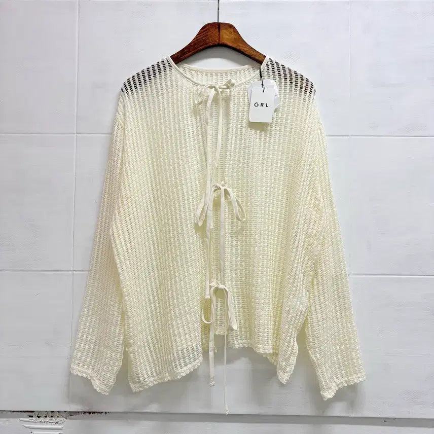 [BUNJANG] GRL Ivory Net Ribbon Two-Way Crochet Top Cardigan / GRL 아이보리 네트 리본 투웨이 크로쉐 탑 가디건 F JPN (새상품)