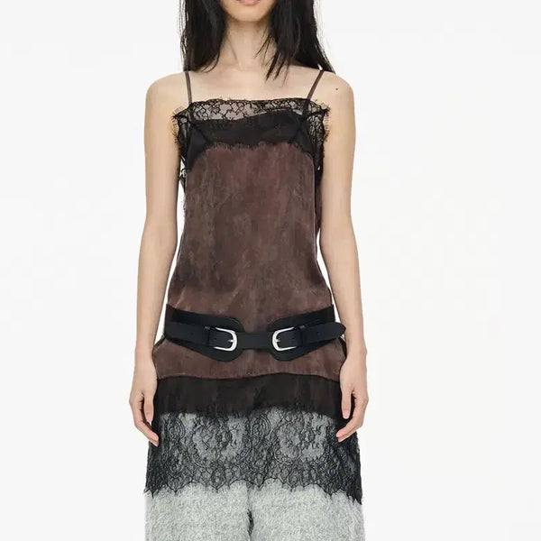 [BUNJANG] Cerric Lace Slip Dress Brown / 세릭 레이스 슬립 드레스 브라운