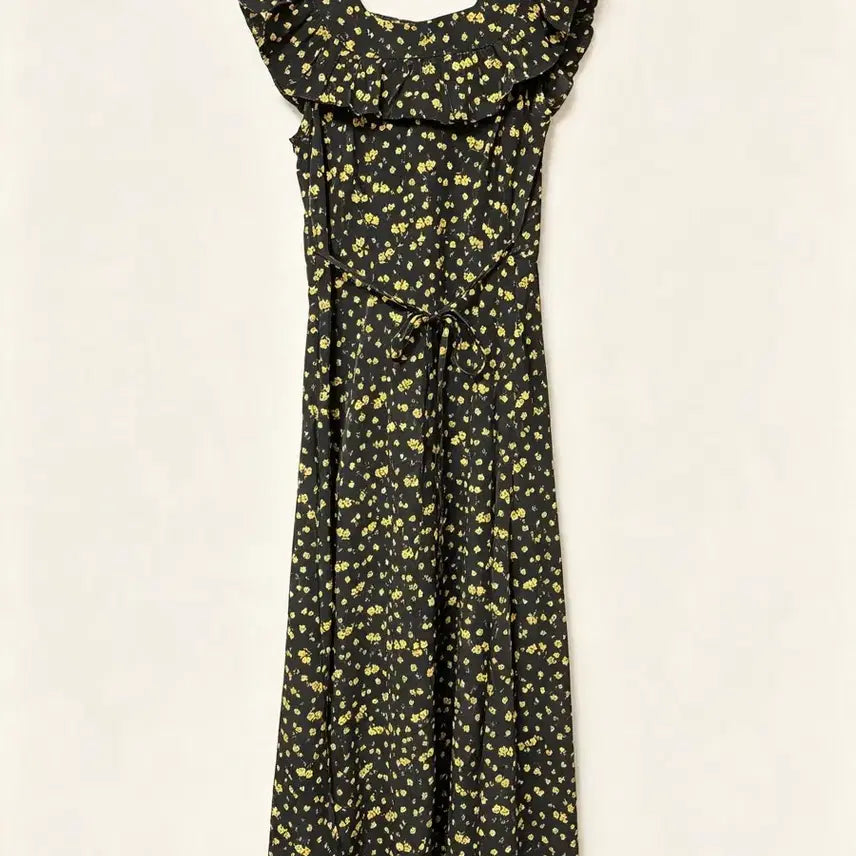 [BUNJANG] Black Yellow Flower Frill Long Dress / 블랙 옐로우 플라워 프릴 원피스