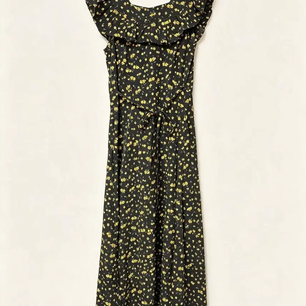 [BUNJANG] Black Yellow Flower Frill Long Dress / 블랙 옐로우 플라워 프릴 원피스