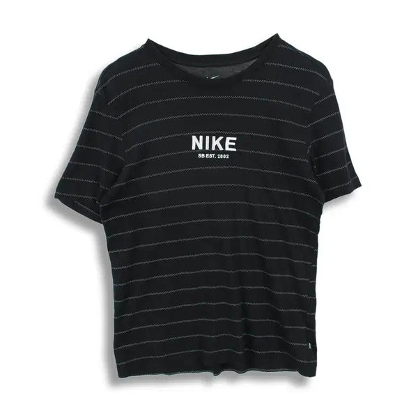 [BUNJANG] Nike Women's Cotton Embroidered Logo Stripe Short Sleeve T-Shirt / 나이키 (WOMEN - S) 코튼 자수 로고 스트라이프 반팔 티셔츠