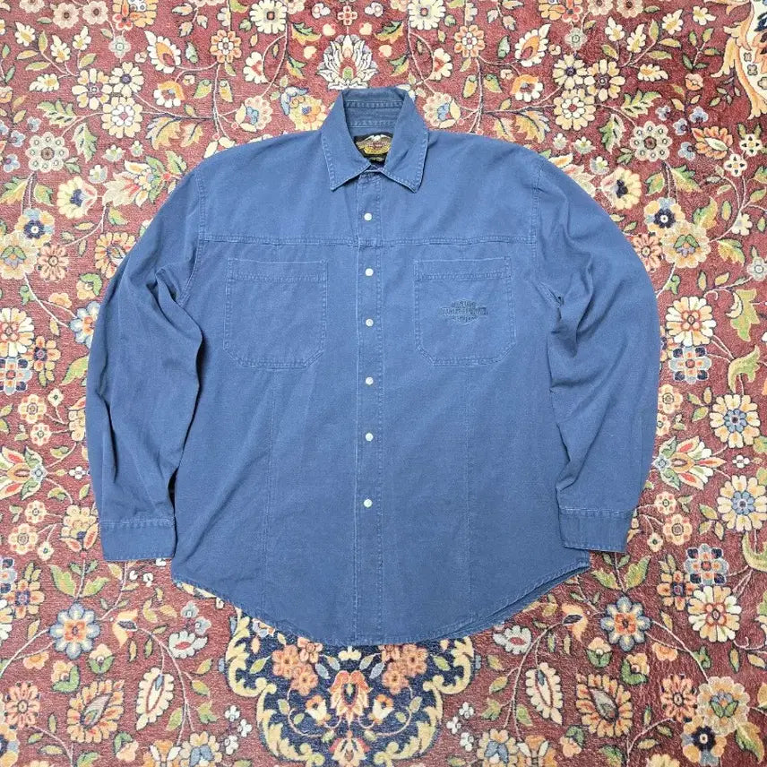 [BUNJANG] 1990s Harley-Davidson Vintage Workshirt - Faded Navy Cotton / [M/100~105] 90s 빈티지 할리데이비슨 워크셔츠 네이비