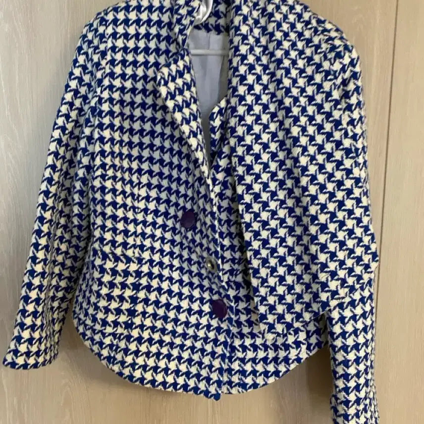[BUNJANG] Women's Checked Jacket Blue/White / 체크 자켓 블루/화이트