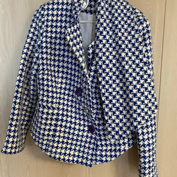 [BUNJANG] Women's Checked Jacket Blue/White / 체크 자켓 블루/화이트