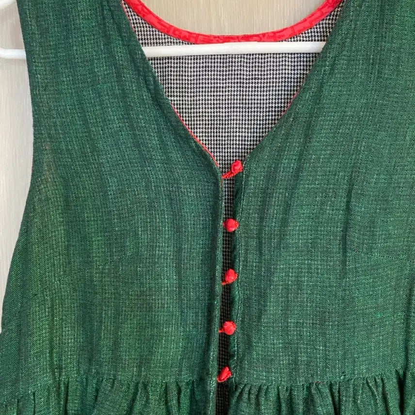 [BUNJANG] Green Sleeveless Checkered Dress / 그린 민소매원피스