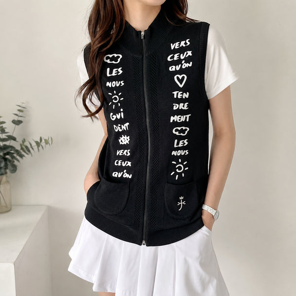 [BUNJANG] Castelbajac Mesh Knit Zip-Up Vest Women's 90 / [90]까스텔바작 메쉬 니트 집업 베스트