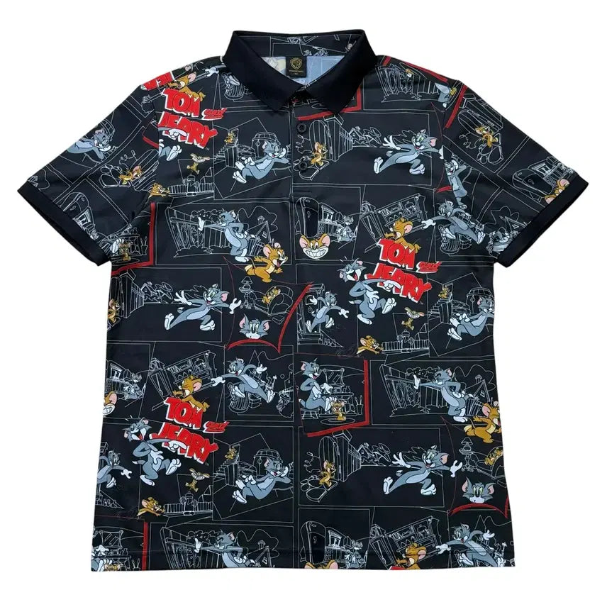 [BUNJANG] Warner Bros. Tom and Jerry All-Over Printing Short-Sleeve Polo T-Shirt / 워너브라더스 톰과 제리 올오버 프린팅 반팔 카라티