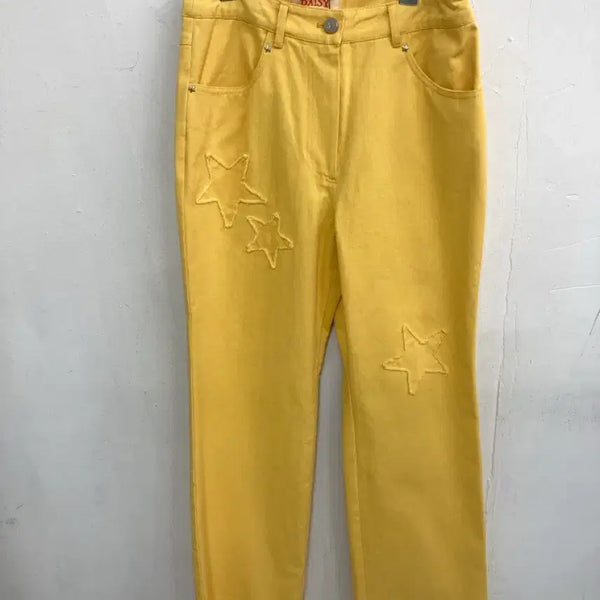 [BUNJANG] Daisy Star Embroidered Denim Pants Yellow / 데이지 별 자수 데님 팬츠 옐로우