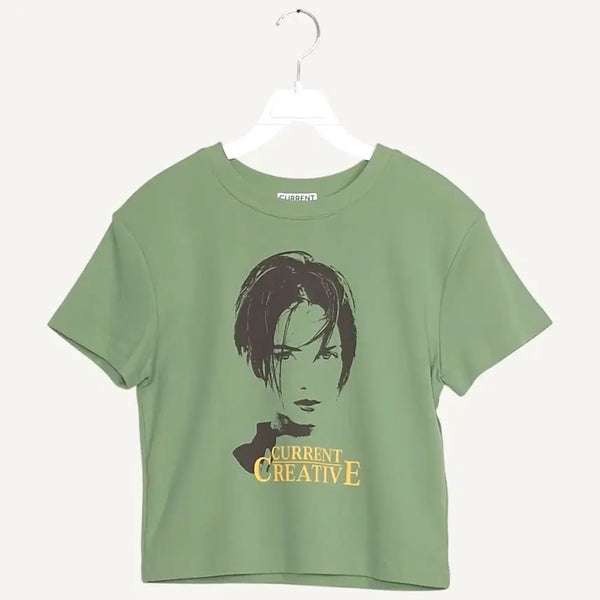 [BUNJANG] CURRENT Green Cropped Short Sleeve T-Shirt / 커렌트 CURRENT 크롭 반팔티셔츠 F_A605