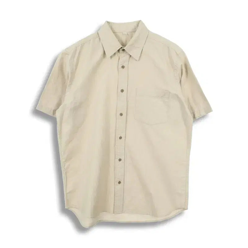 [BUNJANG] Uniqlo Men's Linen Plain Pocket Short Sleeve Shirt (L) / 유니클로 (MEN - L) 린넨 무지 포켓 반팔 셔츠