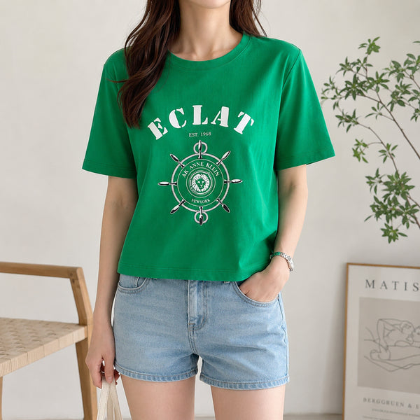 [BUNJANG] Anne Klein Green Color Printing Short Sleeve T-Shirt / [F]앤클라인 그린컬러 프린팅 반팔티