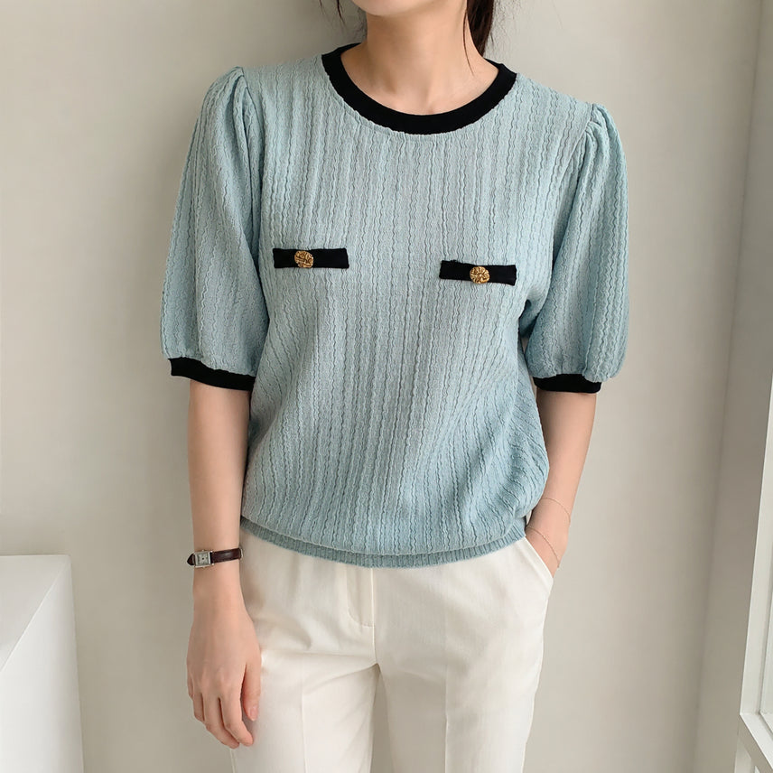 [BUNJANG] A&me Point Half-Sleeve Knit Top / [95]A&me 에이앤미 포인트 반팔 니트