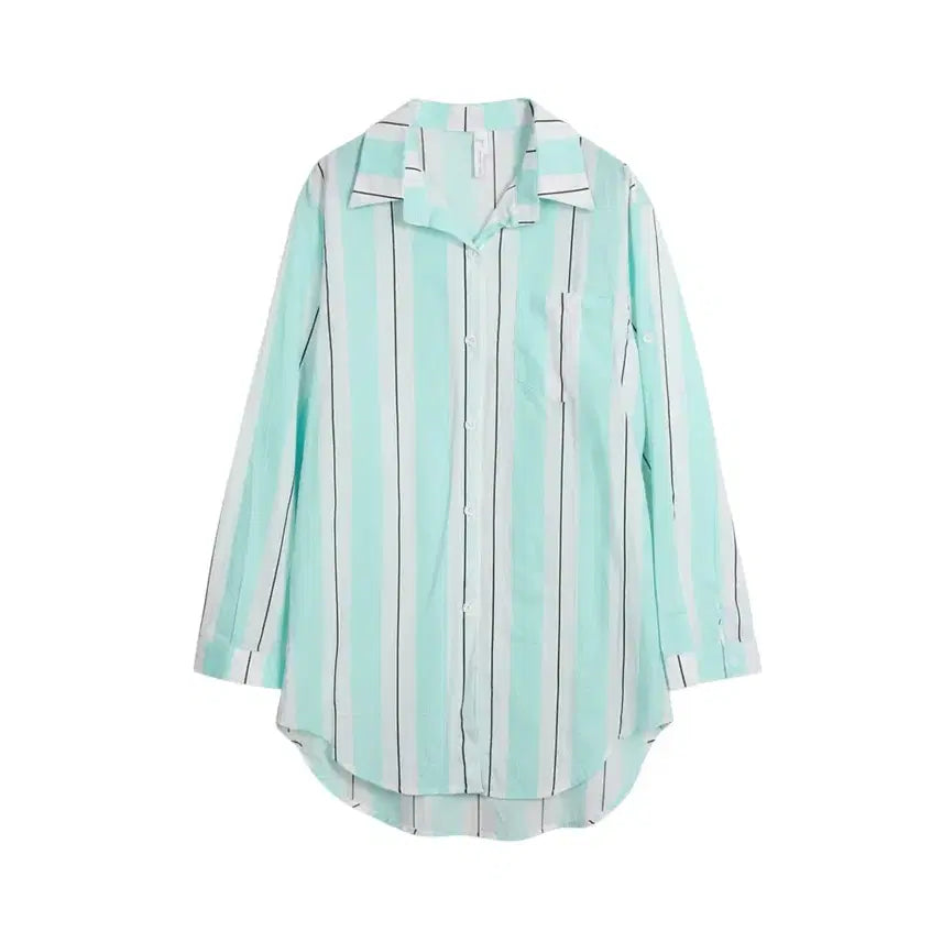 [BUNJANG] Mint Stripe Relaxed Fit Oversized Shirt Women's XL / 여성XL/ 민트 스트라이라프 오버핏 셔츠