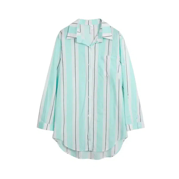 [BUNJANG] Mint Stripe Relaxed Fit Oversized Shirt Women's XL / 여성XL/ 민트 스트라이라프 오버핏 셔츠