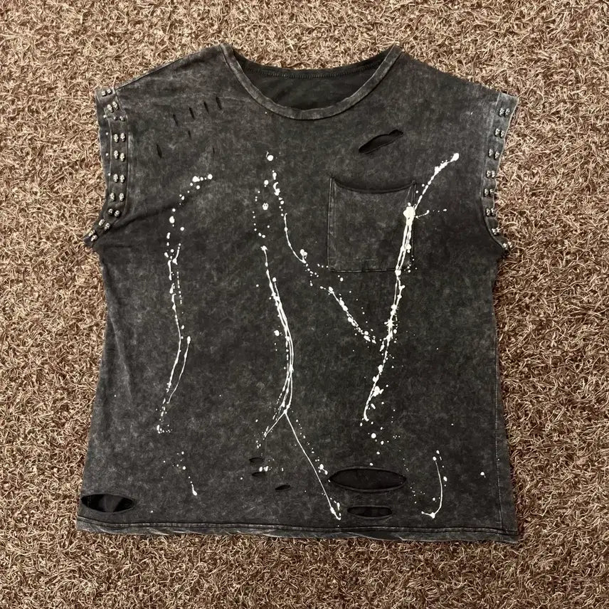 [BUNJANG] Vintage Distressed Skull Rock Chic T-Shirt / 빈티지 디스트로이드 스컬 락시크 티셔츠