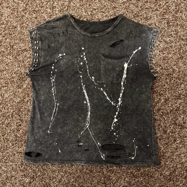 [BUNJANG] Vintage Distressed Skull Rock Chic T-Shirt / 빈티지 디스트로이드 스컬 락시크 티셔츠