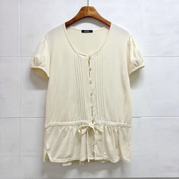 [BUNJANG] REET-REAT Ivory Ribbon Puff Sleeve Blouse L / REET-REAT 아이보리 리본 퍼프소매 블라우스 L JPN
