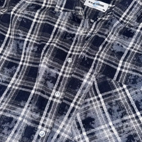 [BUNJANG] Navy Check Pattern Shirt / 체크남방 셔츠