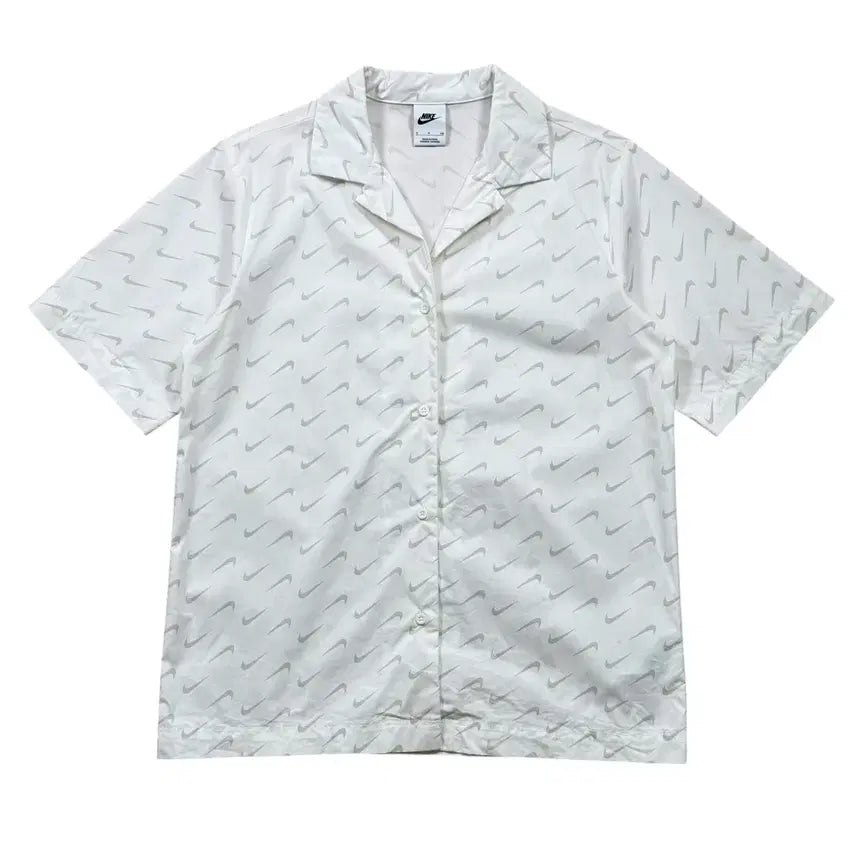 [BUNJANG] Nike Swoosh Pattern Open Collar Short Sleeve Shirt / 나이키 스우시 패턴 오픈카라 반팔 셔츠