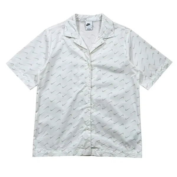 [BUNJANG] Nike Swoosh Pattern Open Collar Short Sleeve Shirt / 나이키 스우시 패턴 오픈카라 반팔 셔츠