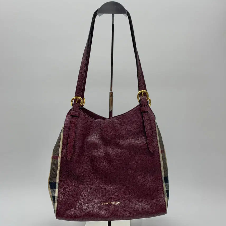 [BUNJANG] Burberry House Check Canvas Side Shoulder Bag Burgundy / 267003540 버버리 하우스체크 캔버스 사이드 숄더백 버건디