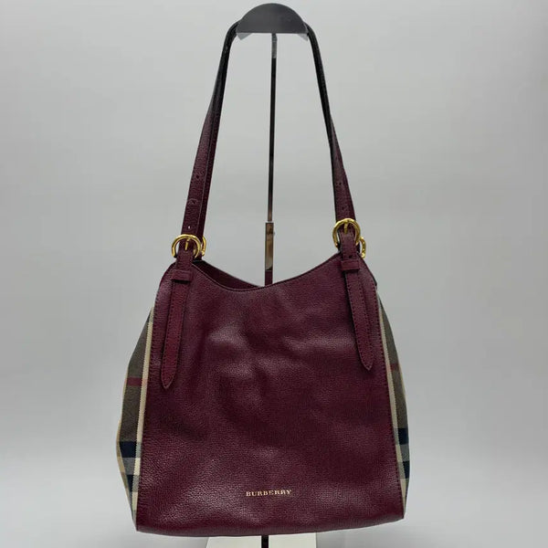 [BUNJANG] Burberry House Check Canvas Side Shoulder Bag Burgundy / 267003540 버버리 하우스체크 캔버스 사이드 숄더백 버건디
