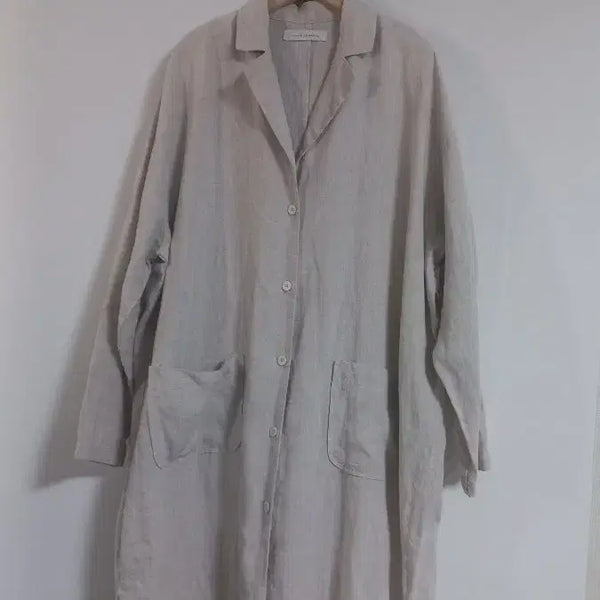 [BUNJANG] Oatmeal Linen Long Jacket (Size 99-100) / 빅사이즈 오트밀 린넨 롱자켓 99~100