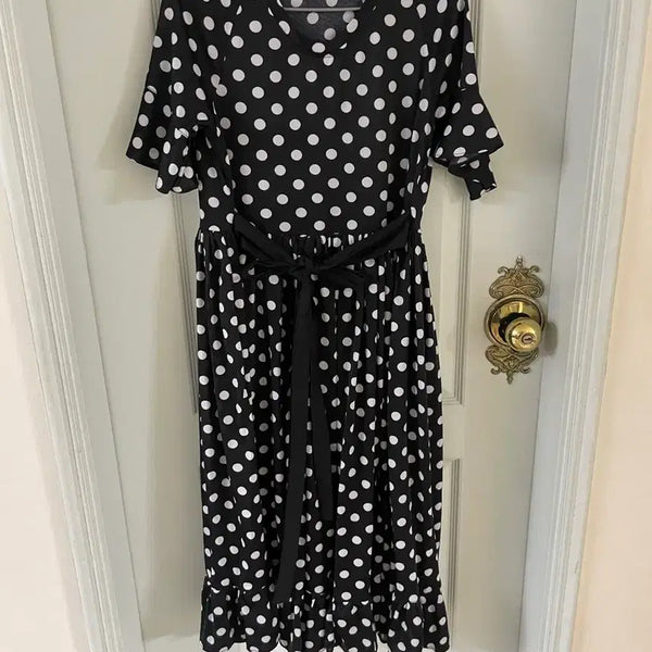 [BUNJANG] Handmade Two-Way Ribbon Dot Cooling Maxi Dress / [핸드메이드]투웨이 리본 도트 롱 냉감 원피스(공장용 미싱 제작)새상품