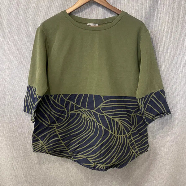 [BUNJANG] COS Colorblock Oversized Top / 코스 COS 카키 네이비 패턴 배색 오버핏 탑