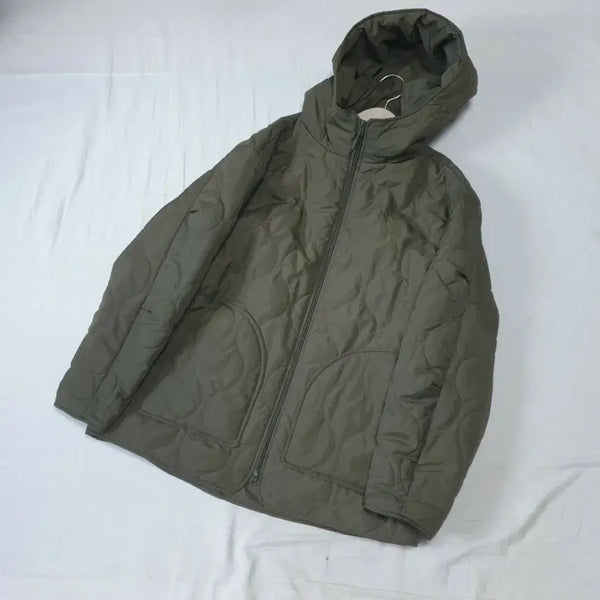 [BUNJANG] Code Graphy Khaki Quilting Hooded Jumper L / 코드그라피 카키 퀄팅 후드 점퍼
