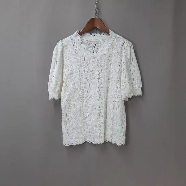 [BUNJANG] Studio White Lace Short Sleeve Blouse / 스튜디오화이트 레이스 반팔 블라우스