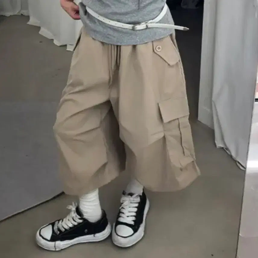 [BUNJANG] Baggy Cargo Shorts - Beige / 카고 반바지 베이지색