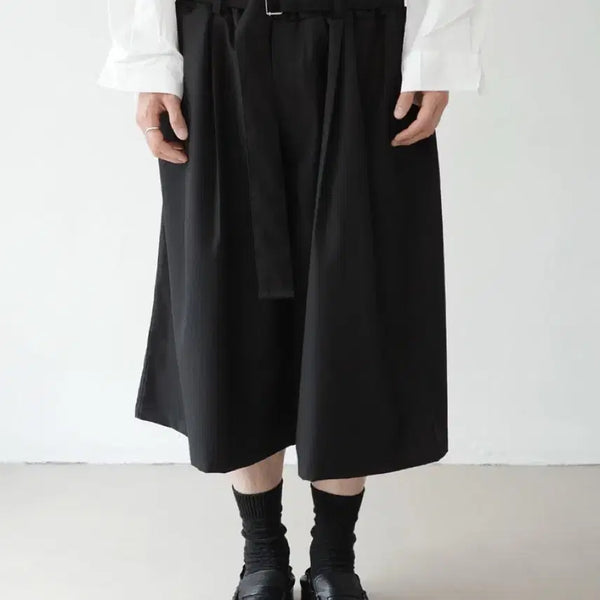 [BUNJANG] DOJINOI Hakama Belt Bermuda Pants Black / 도지노이 하카마 벨트 버뮤다 팬츠 블랙