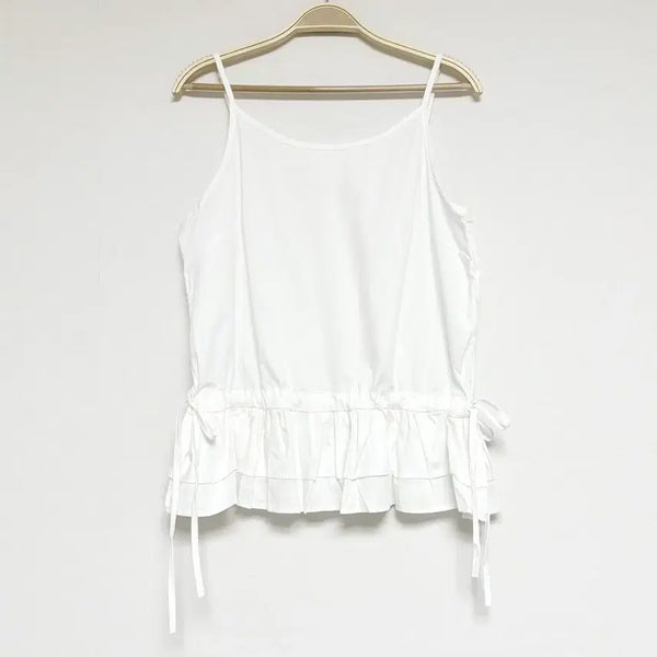 [BUNJANG] White Frill String Sleeveless Blouse / 새상품)) 화이트 프릴 스트링 슬리브리스 블라우스