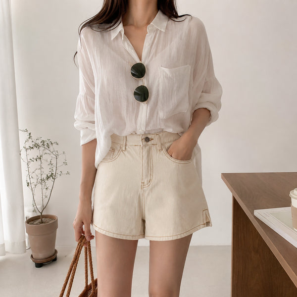 [BUNJANG] Plastic Island Cotton Shorts (Ivory, Size 26) / [26]플라스틱아일랜드 코튼 숏팬츠 (새상품)