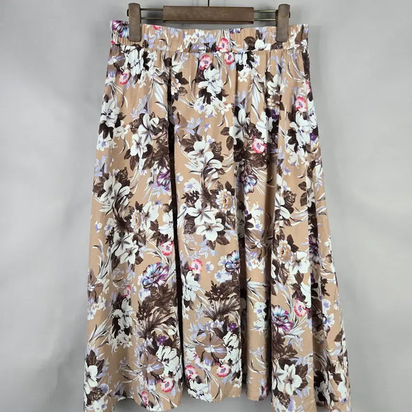 [BUNJANG] RomiStory R2 Women's Flower Summer Long Flare Skirt (Plus Size) / [무료배송]로미스토리 R2 여성 밴딩 빅사이즈 플라워 여름 롱 플레어 스커트 치마