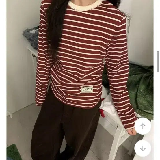 [BUNJANG] Burgundy Striped Long-Sleeve T-Shirt / 버건디 단가라 라운드넥 긴팔티 스프라이트