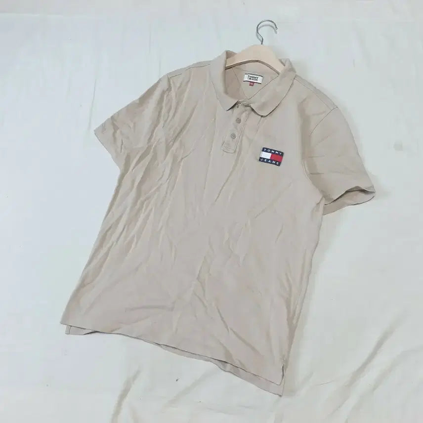 [BUNJANG] Tommy Jeans Beige Short Sleeve Polo Shirt / 타미진스 반팔 카라티 베이지