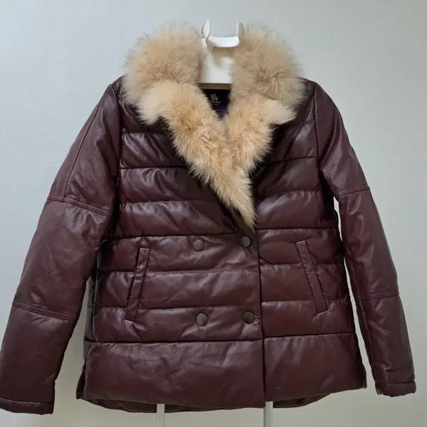[BUNJANG] Women's Fox Fur Trimmed Goose Down Leather Coat - Size 85 / 여우털배색양가죽거위털코트/깨끗한/정품/여성85
