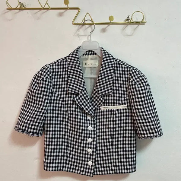 [BUNJANG] It Michaa Check Cropped Jacket Size 44 / 잇미샤 체크 크롭 자켓 44