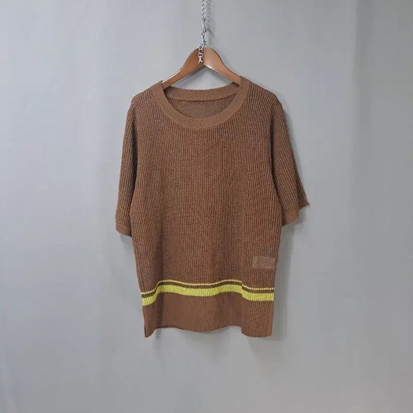 [BUNJANG] Macinto Brown Line Point Acrylic 100% Knit / Macinto  브라운 라인 포인트 아크릴100 니트