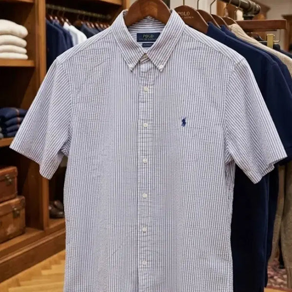 [BUNJANG] Polo Ralph Lauren Seersucker Stripe Short Sleeve Shirt / 폴로 시어서커 스트라이프 반팔 셔츠
