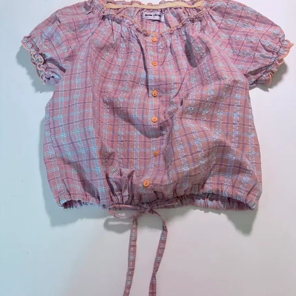 [BUNJANG] Vintage Check Off-Shoulder Blouse / 일본빈티지 체크 블라우스 오프숄더 가능