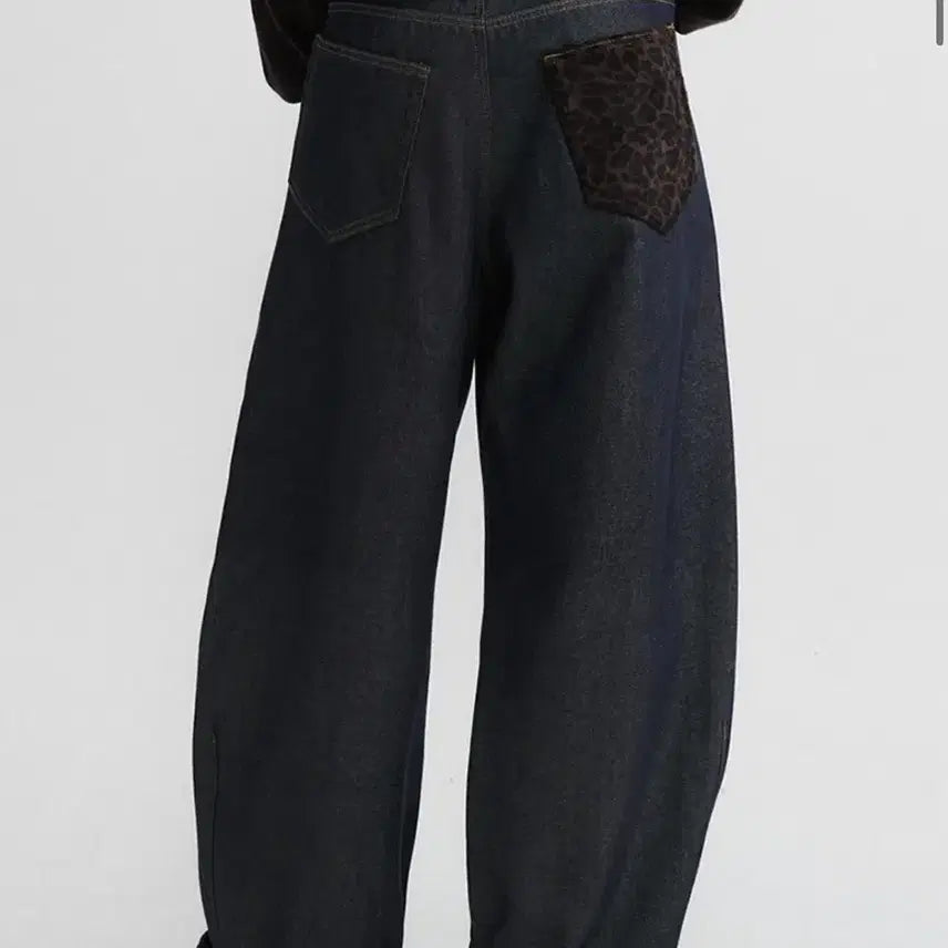 [BUNJANG] dnshr Leopard Hem Wide Denim Pants Indigo M / 디앤에스알 dnsr(디앤써) 레오파드 헴 와이드 데님 팬츠 인디고 M