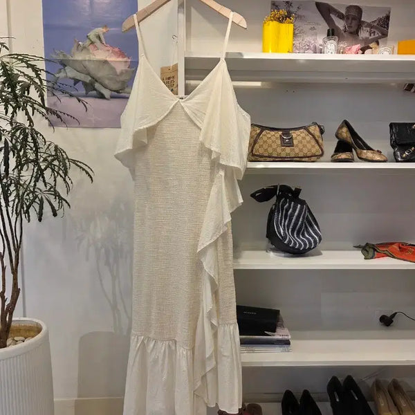 [BUNJANG] Zara Off-Shoulder Camisole Ruffle Dress / 자라 오프숄더 끈나시 프릴 원피스