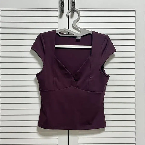 [BUNJANG] H&M Short Sleeve Blouse Plum Burgundy / H&M 반팔 블라우스 플럼 버건디_실착 1회